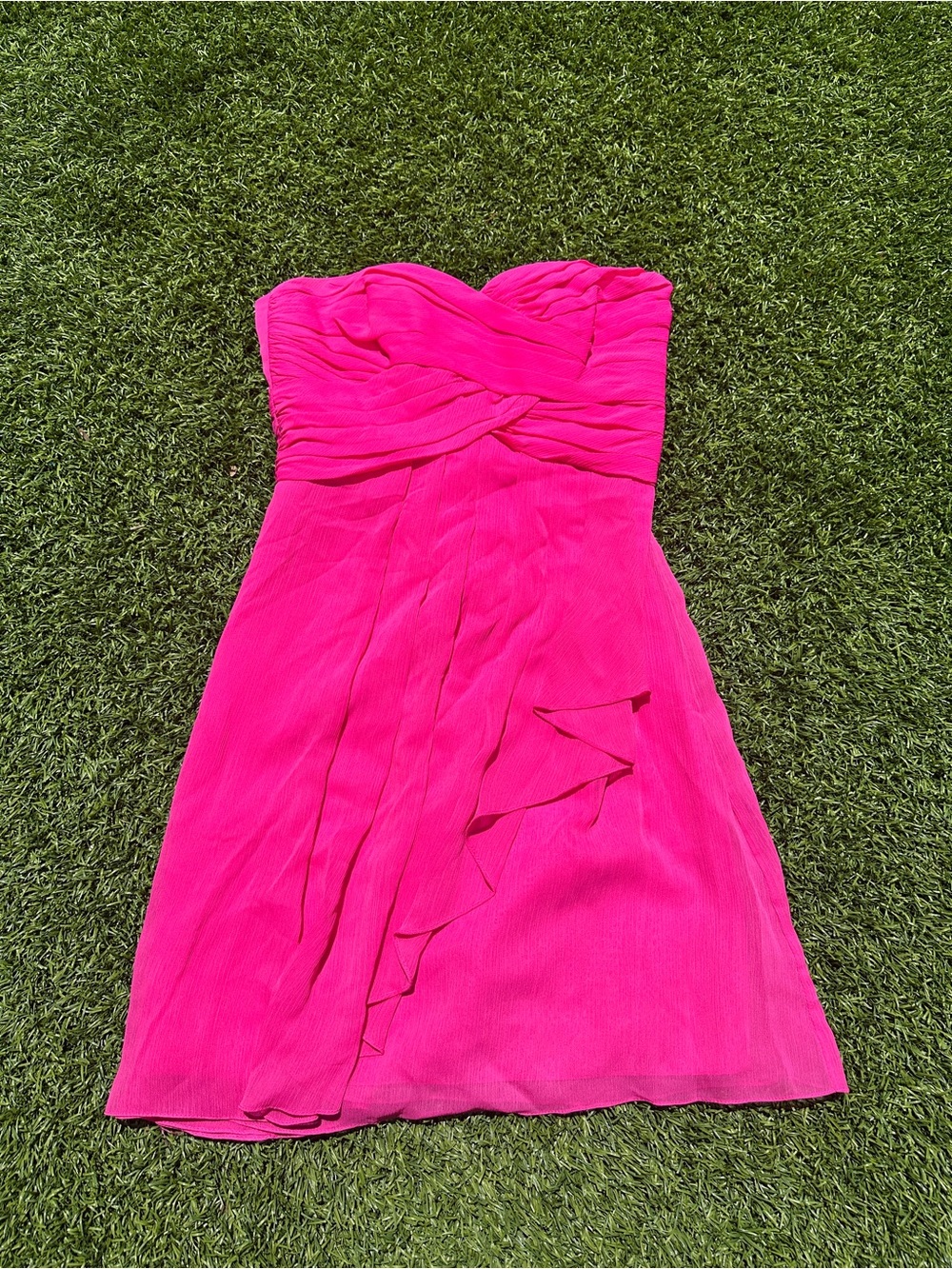 David's Bridal Strapless Hot Pink Chiffon Dress